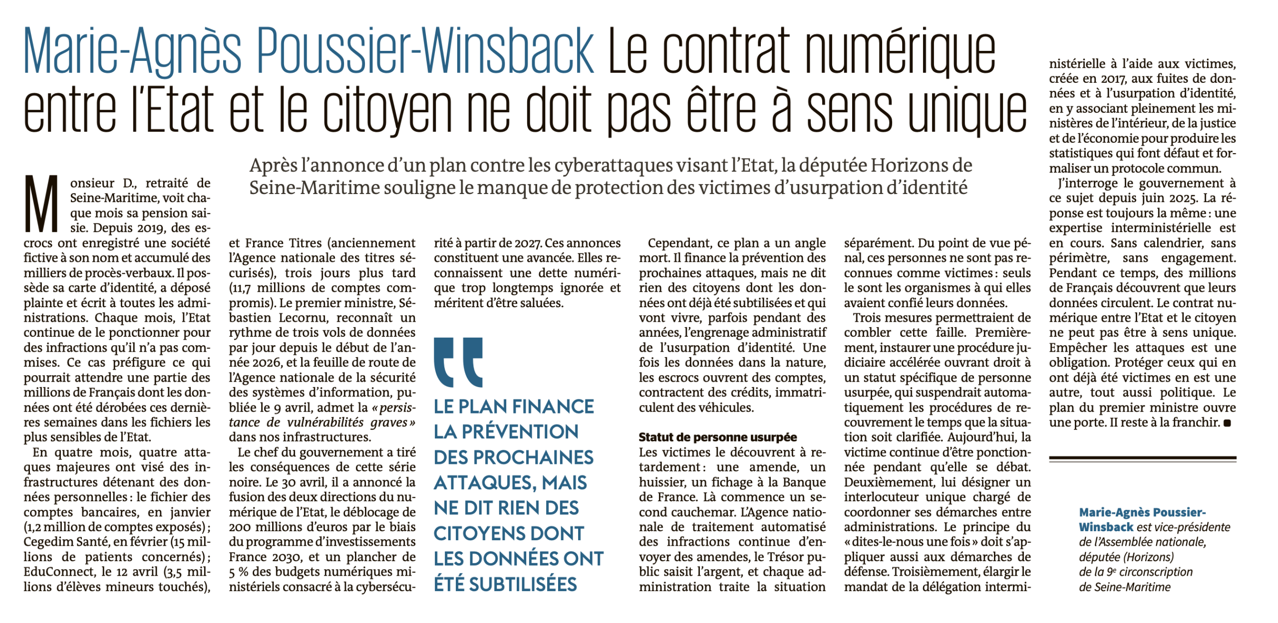 Tribune publiée le 28 mai 2026 dans Le Monde : « Le contrat numérique entre l’Etat et le citoyen ne doit pas être à sens unique »